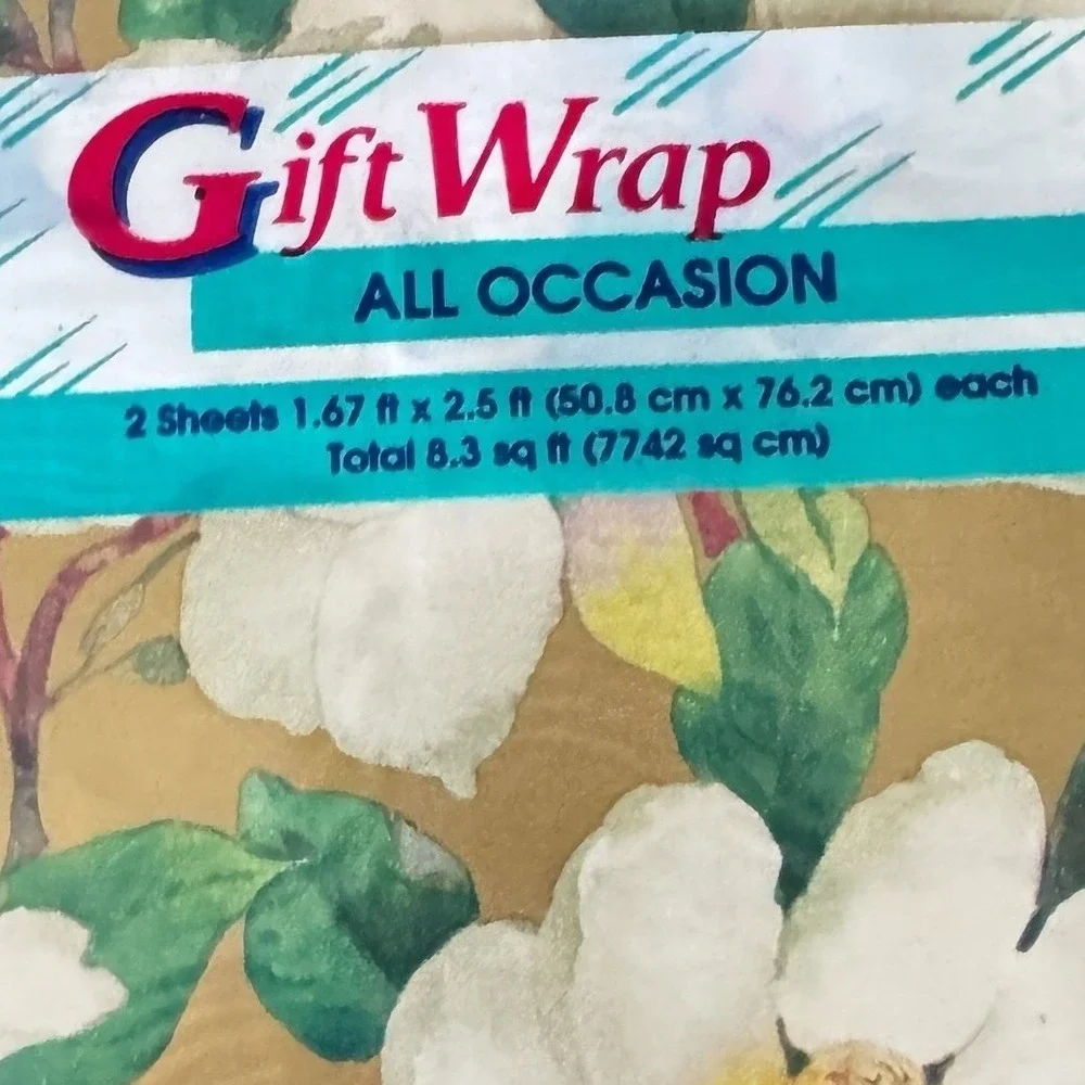 Vintage 1996 Cleo Gift Wrap 2 Packs Magnolia Floral Yellow All Occasion 4 Sheets